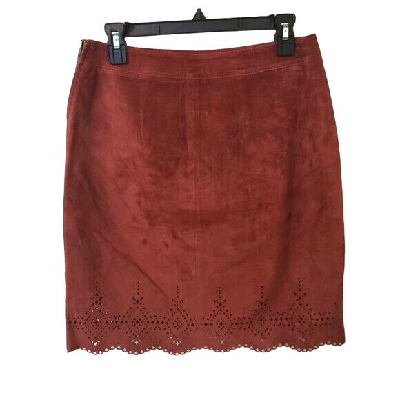New Anthropologie Napa Laser Cut Leather Skirt by Maeve $198 Red/Bronze Size 6 - Picture 4 of 6